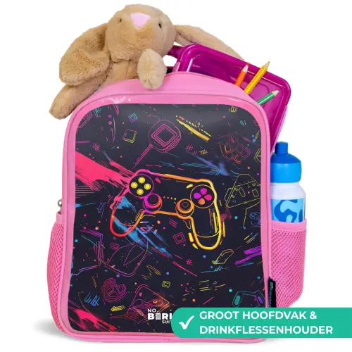 Gamerwereld in neonstijl Kinderrugzak - Roze middel -inhoud_NL