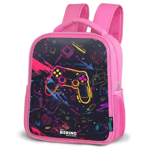 Gamerwereld in neonstijl Kinderrugzak - Roze middel -schuin