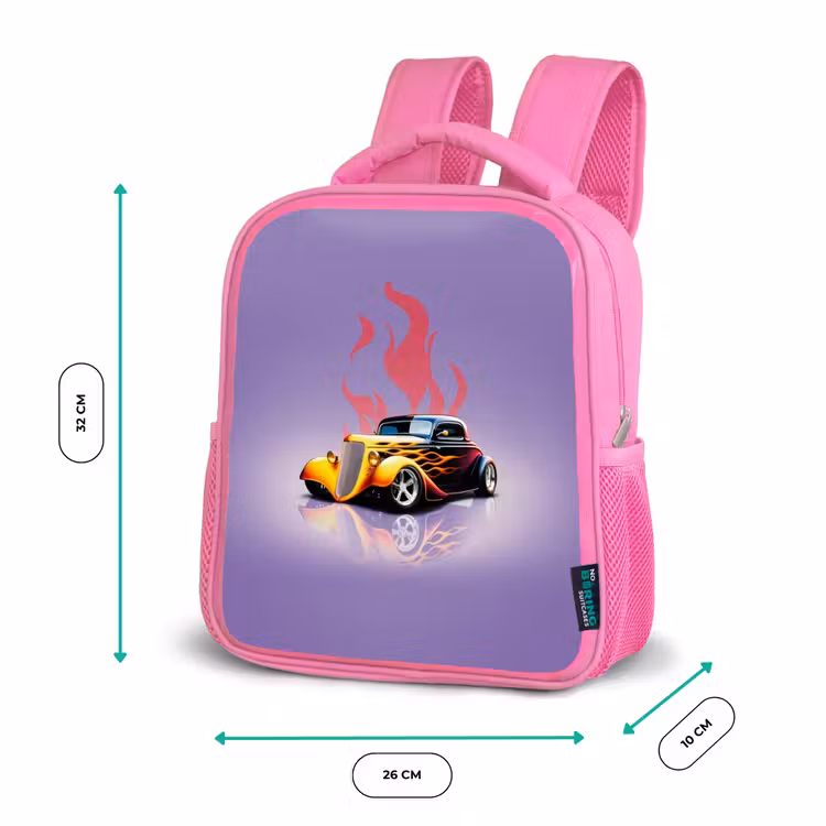 Gele auto met roze vlammen Kinderrugzak - Roze middel -productfoto_formaten