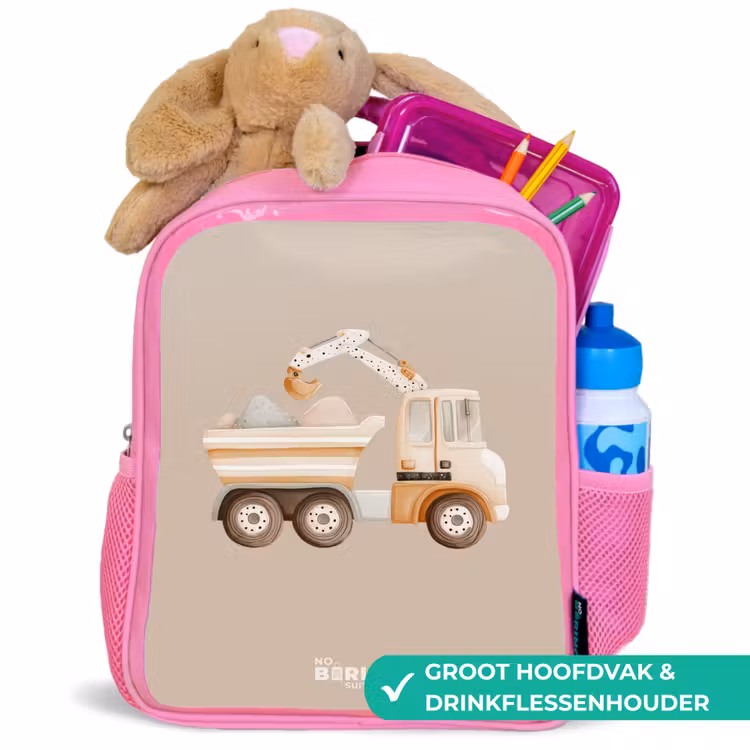 Gele kiepwagen in neutrale kleuren Kinderrugzak - Roze middel -inhoud_NL