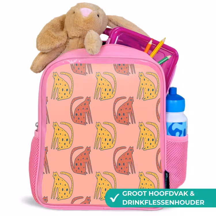 Gestipt - Katten - Zalmroze Kinderrugzak - Roze middel 863 -inhoud_NL