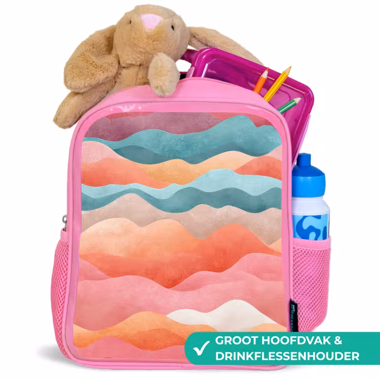 Golven - Kleurrijk - Abstract Kinderrugzak - Roze middel -inhoud_NL
