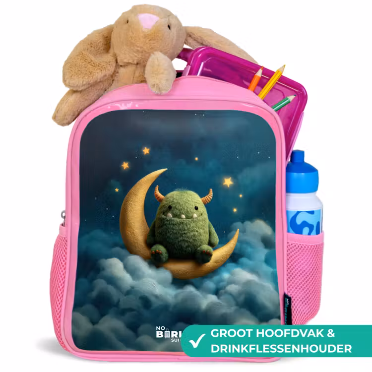 Groen monster op maansikkel Kinderrugzak - Roze middel -inhoud_NL