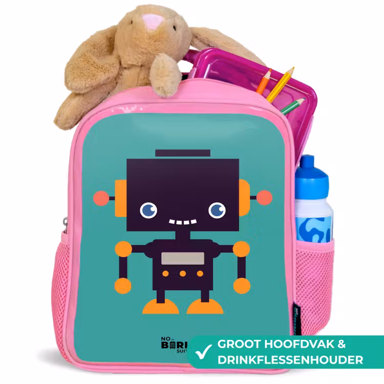 Groene robot Kinderrugzak - Roze middel -inhoud_NL