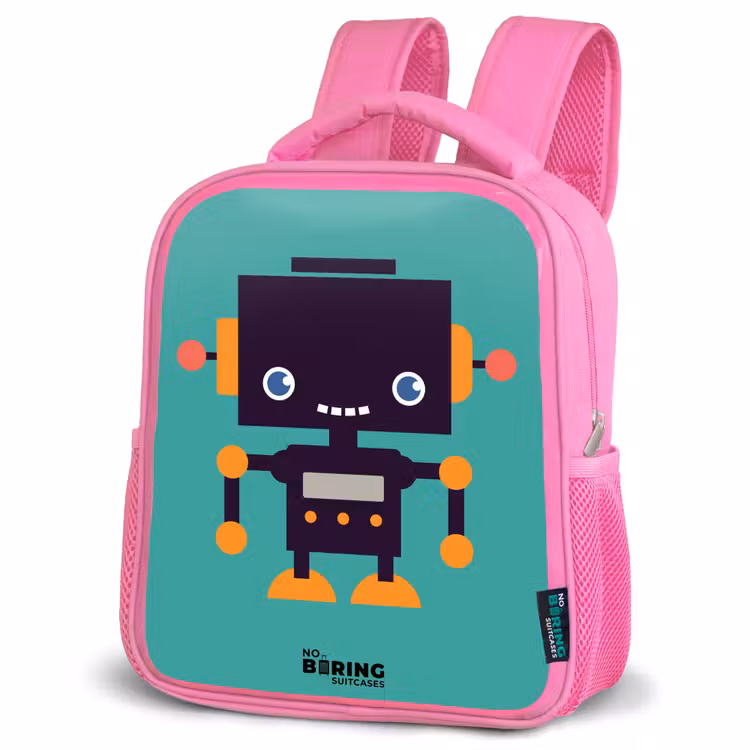 Groene robot Kinderrugzak - Roze middel -schuin
