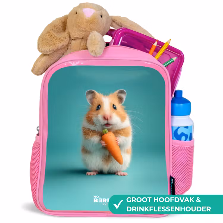 Hamster - Wortel - Dier Kinderrugzak - Roze middel -inhoud_NL