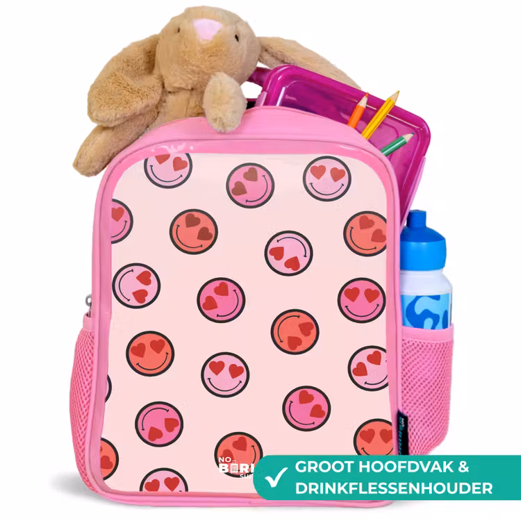 Hartje - Smiley - Patroon Kinderrugzak - Roze middel -inhoud_NL