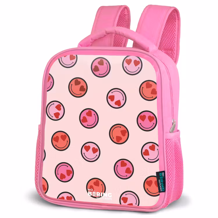 Hartje - Smiley - Patroon Kinderrugzak - Roze middel -schuin