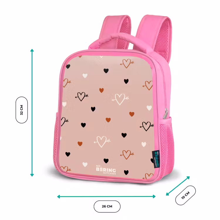 Hartjes met pijlen in zwart, wit en roze Kinderrugzak - Roze middel -productfoto_formaten