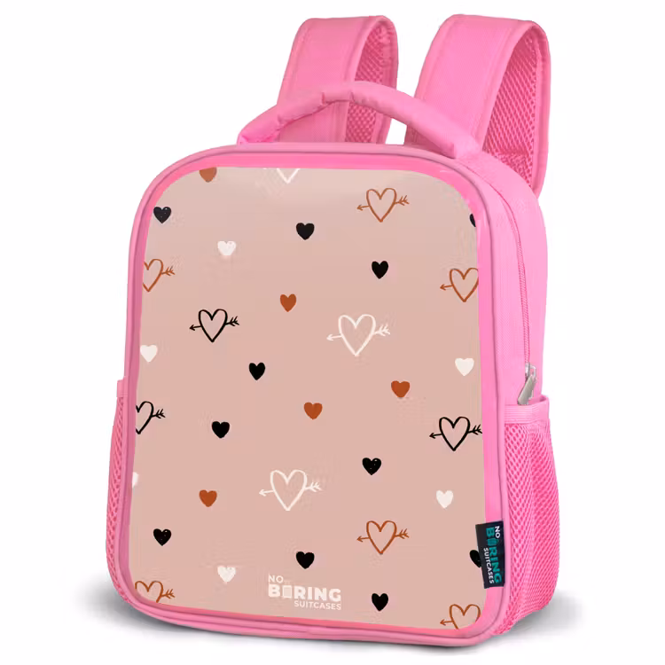 Hartjes met pijlen in zwart, wit en roze Kinderrugzak - Roze middel -schuin