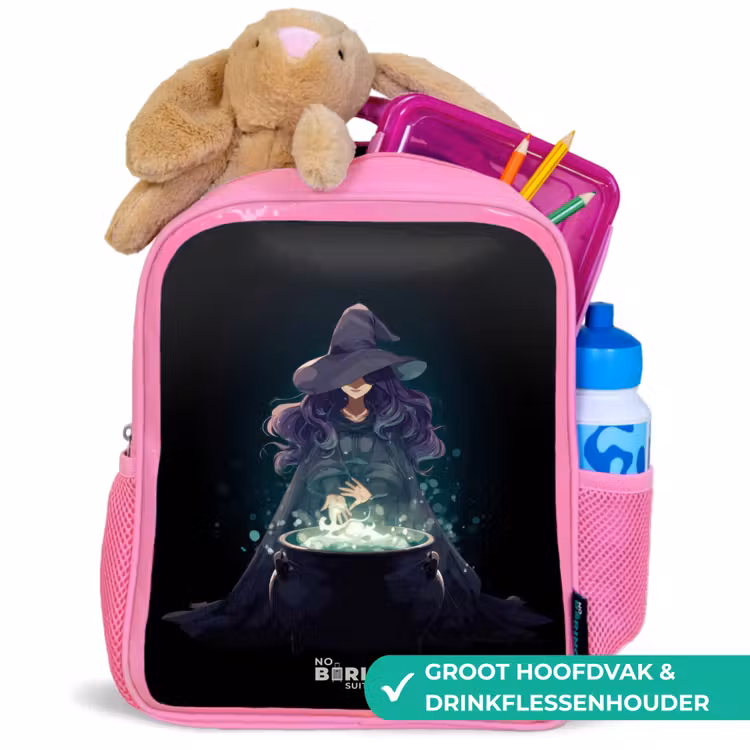 Heks - Ketel - Tover Kinderrugzak - Roze middel -inhoud_NL