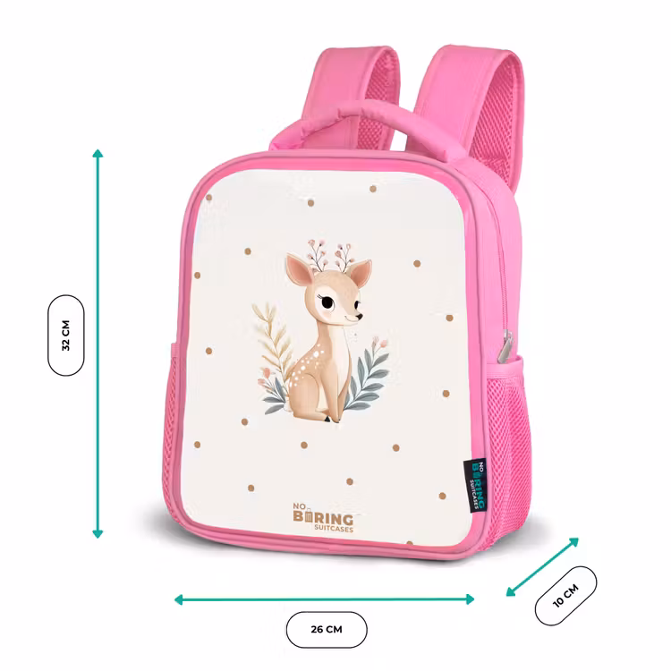 Hertje met planten in een veld vol stippen Kinderrugzak - Roze middel -productfoto_formaten