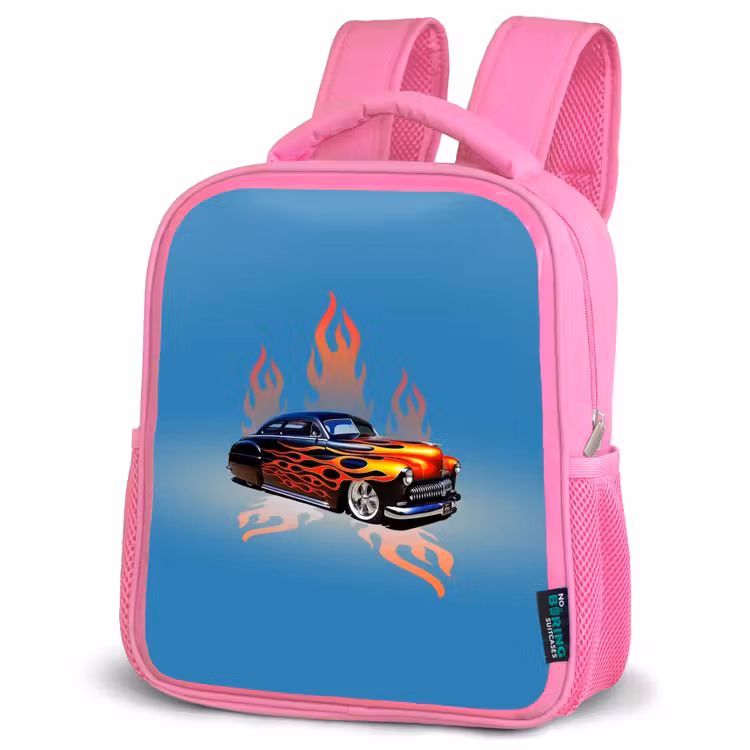 Hotrod flames Kinderrugzak - Roze middel -schuin