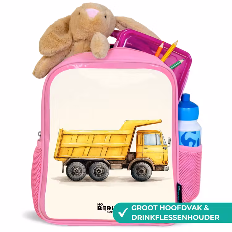 Kiepwagen - Getekend - Geel Kinderrugzak - Roze middel -inhoud_NL
