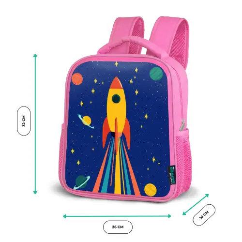 Kleurrijk - Raket - Ruimte Kinderrugzak - Roze middel -productfoto_formaten