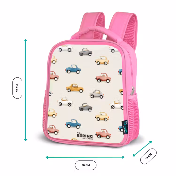 Kleurrijke retro autootjes Kinderrugzak - Roze middel -productfoto_formaten