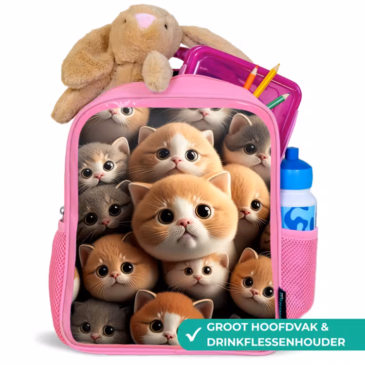 Knuffelkatjes Kinderrugzak - Roze middel -inhoud_NL