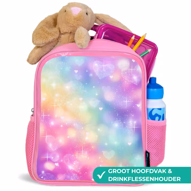 Licht - Regenboog - Hartjes Kinderrugzak - Roze middel -inhoud_NL
