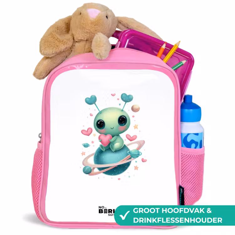 Lief buitenaards wezentje met hartje Kinderrugzak - Roze middel -inhoud_NL
