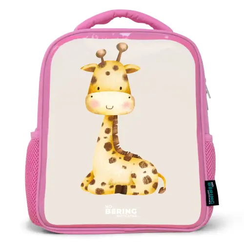 Liggende giraffe illustratie op beige achtergrond Kinderrugzak - Roze middel -3d