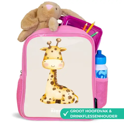 Liggende giraffe illustratie op beige achtergrond Kinderrugzak - Roze middel -inhoud_NL