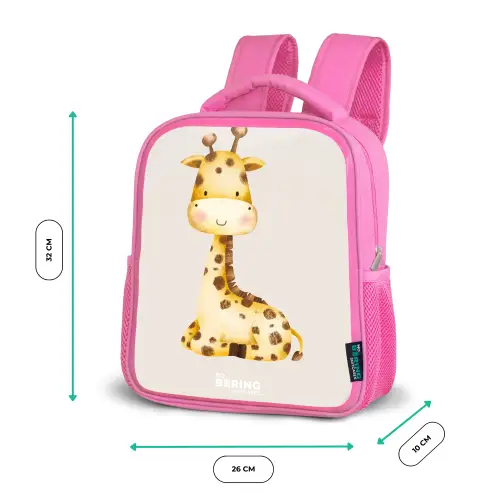 Liggende giraffe illustratie op beige achtergrond Kinderrugzak - Roze middel -productfoto_formaten