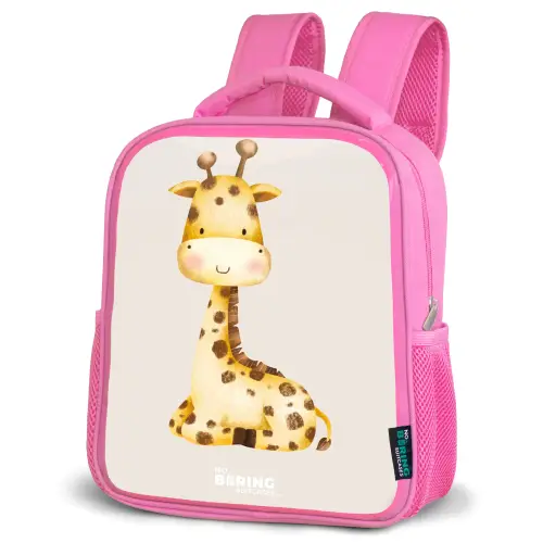 Liggende giraffe illustratie op beige achtergrond Kinderrugzak - Roze middel -schuin