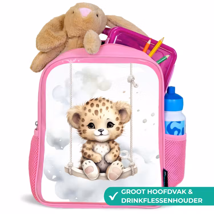 Luipaard - Dier - Kinderen Kinderrugzak - Roze middel -inhoud_NL