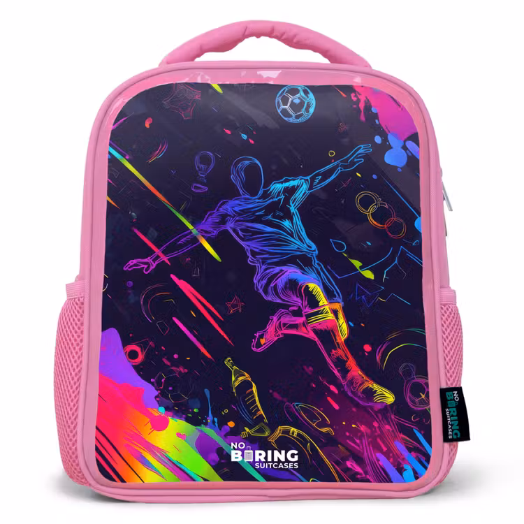 Neon actievolle voetbalspeler Kinderrugzak - Roze middel -3d