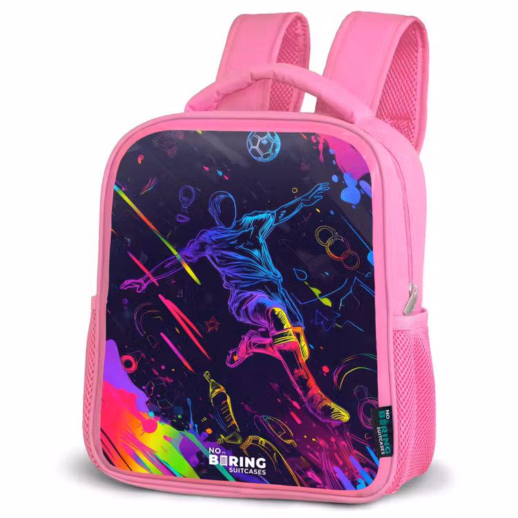Neon actievolle voetbalspeler Kinderrugzak - Roze middel -schuin