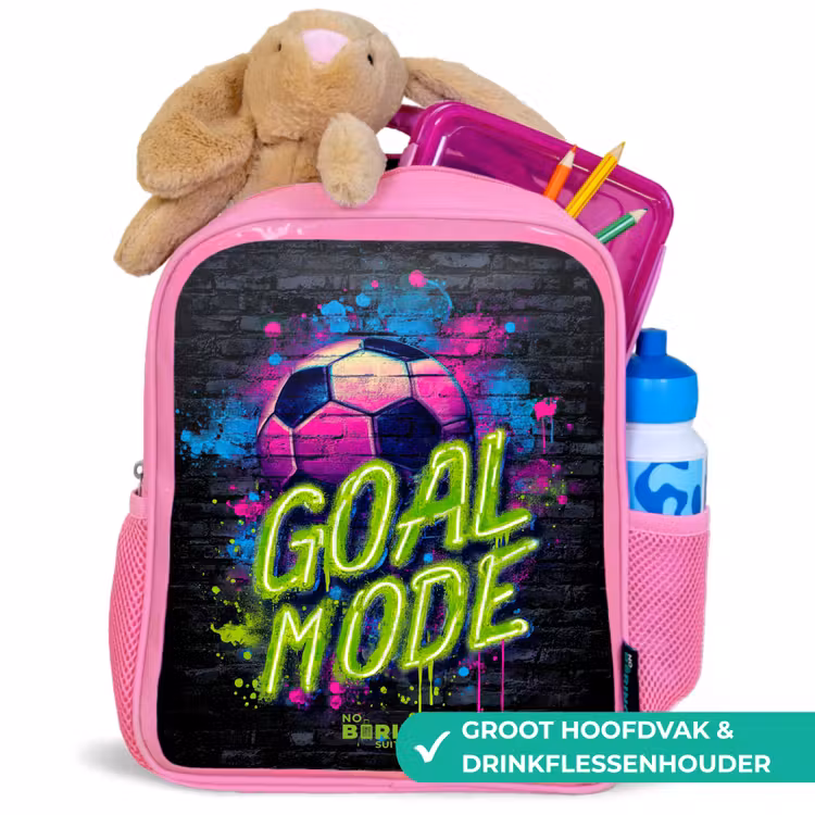 Neon - Graffiti - Voetbal - Kleurrijk Kinderrugzak - Roze middel -inhoud_NL