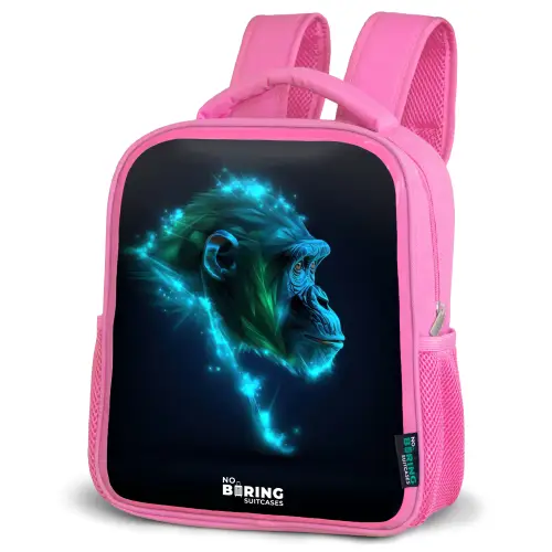 Neon silhouet van een chimpansee Kinderrugzak - Roze middel -schuin