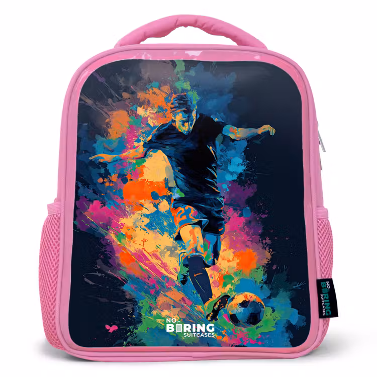 Neon - Voetballer - Kleurrijk Kinderrugzak - Roze middel -3d