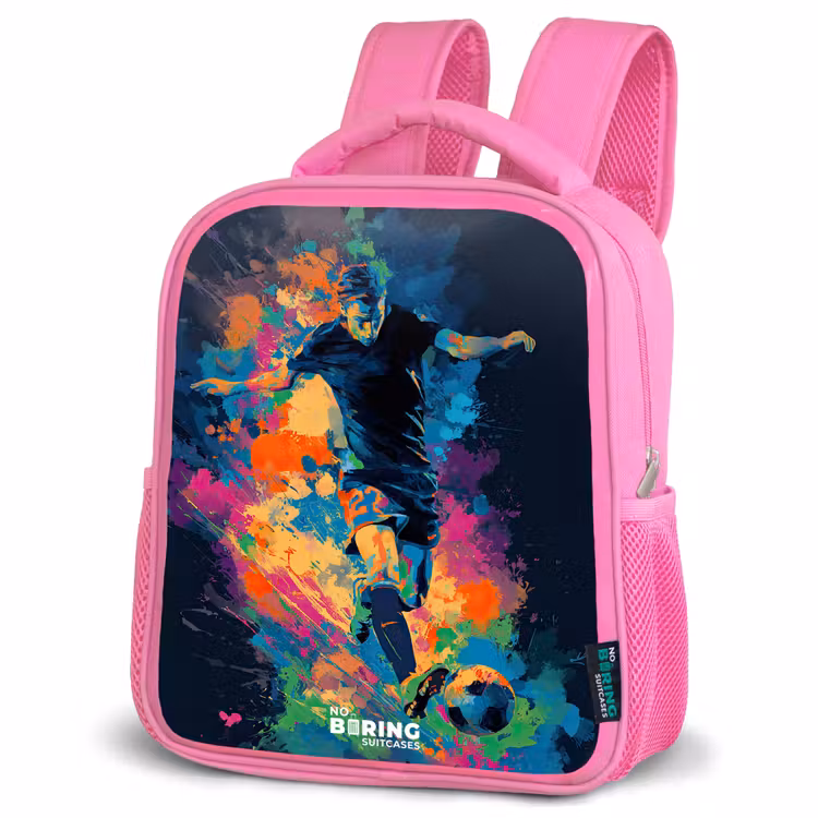 Neon - Voetballer - Kleurrijk Kinderrugzak - Roze middel -schuin
