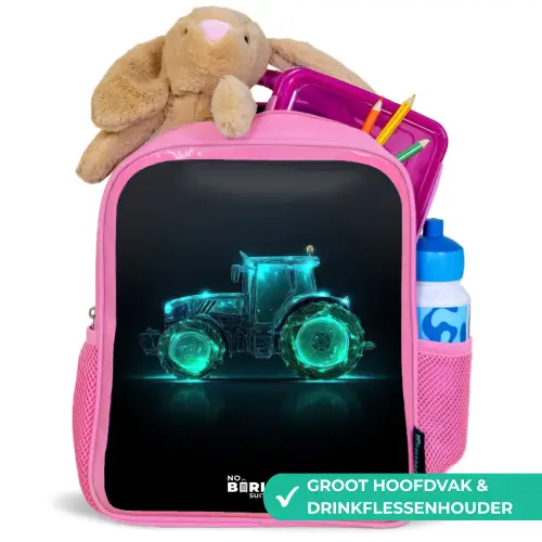 Neontractor op zwarte ondergrond Kinderrugzak - Roze middel -inhoud_NL