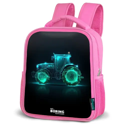 Neontractor op zwarte ondergrond Kinderrugzak - Roze middel -schuin