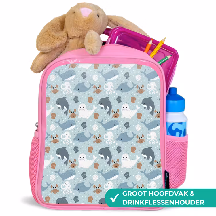 Oceaan - Walvis - Zeehond - Krab Kinderrugzak - Roze middel 863 -inhoud_NL
