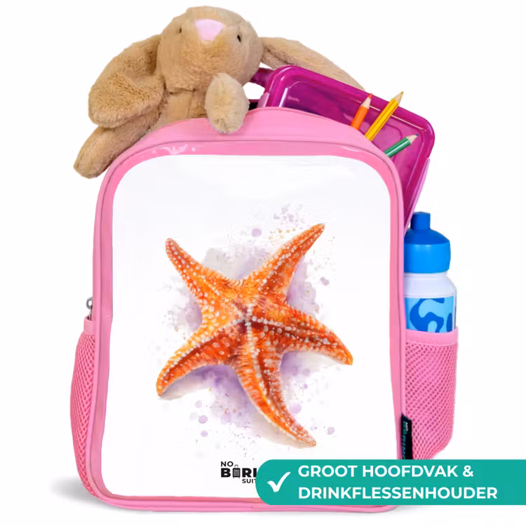Oranje Zeester Illustratie Kinderrugzak - Roze middel -inhoud_NL