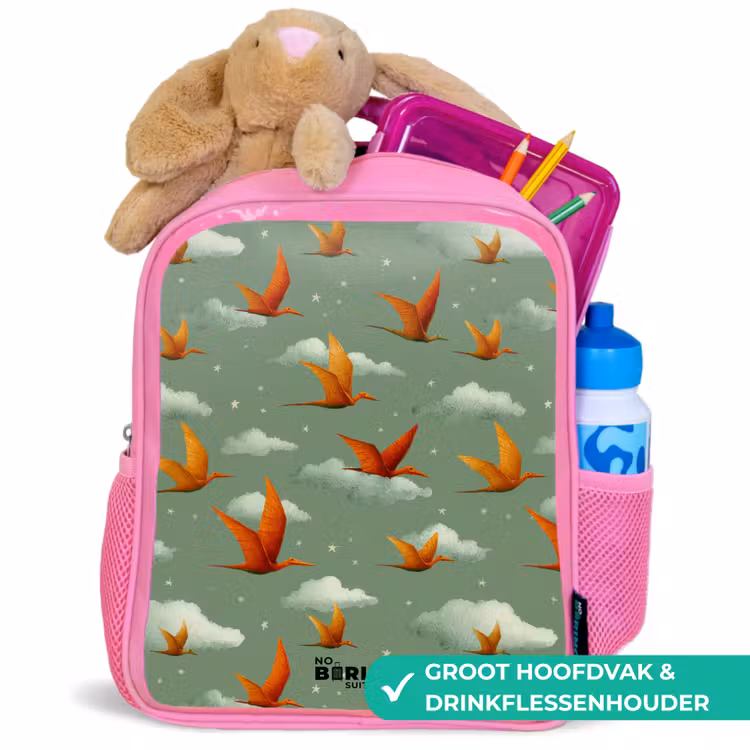 Patroon - Dino - Pterosaurussen Kinderrugzak - Roze middel -inhoud_NL