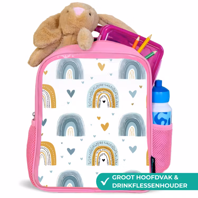 Patroon - Regenboog - Hartjes Kinderrugzak - Roze middel -inhoud_NL
