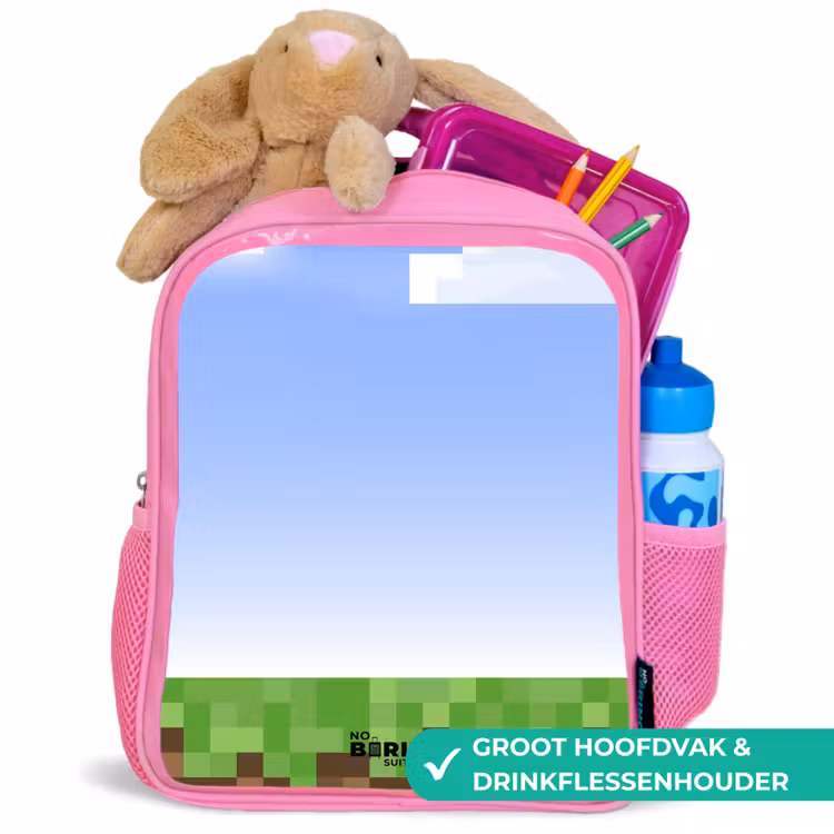 Pixel wereld Kinderrugzak - Roze middel -inhoud_NL