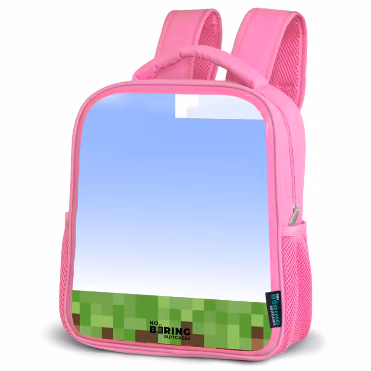 Pixel wereld Kinderrugzak - Roze middel -schuin