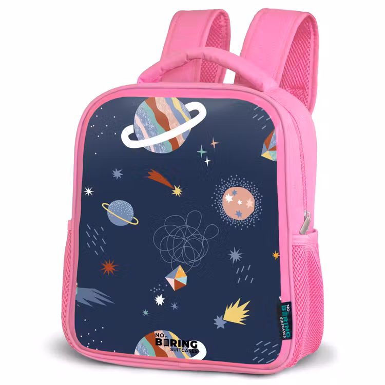 Planeten in de hemel Kinderrugzak - Roze middel -schuin