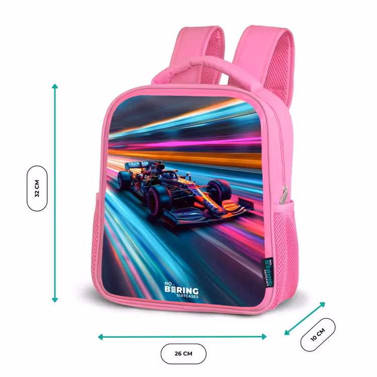 Raceauto met kleurrijke lichtsporen Kinderrugzak - Roze middel -productfoto_formaten