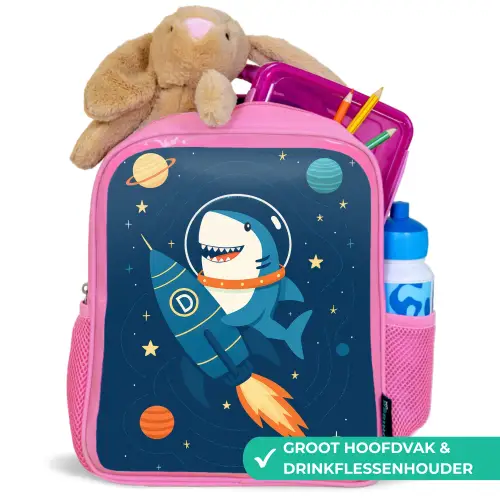 Raket - Haai - Ruimte Kinderrugzak - Roze middel -inhoud_NL