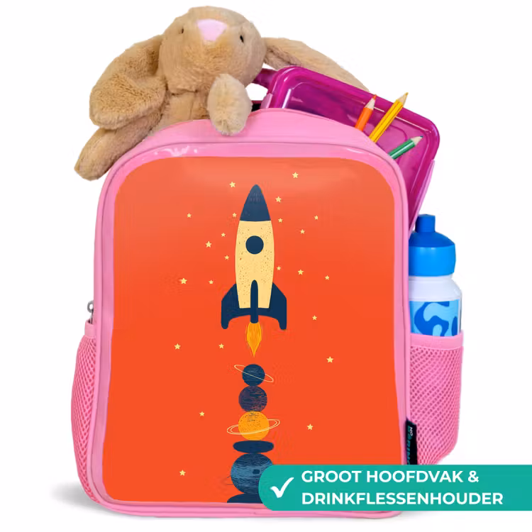 Raket - Planeten - Rood Kinderrugzak - Roze middel -inhoud_NL