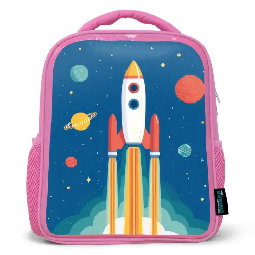 Raket - Planeten - Ruimte Kinderrugzak - Roze middel -3d