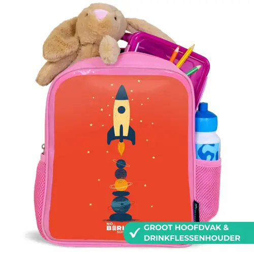 Raket - Sterren - Planeten Kinderrugzak - Roze middel -inhoud_NL