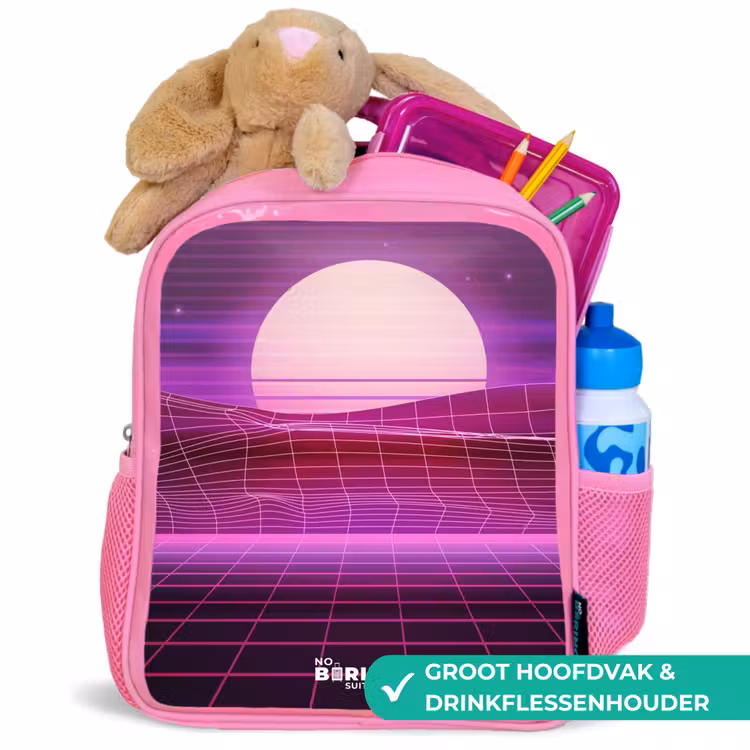 Rasterlandschap met zon Kinderrugzak - Roze middel -inhoud_NL