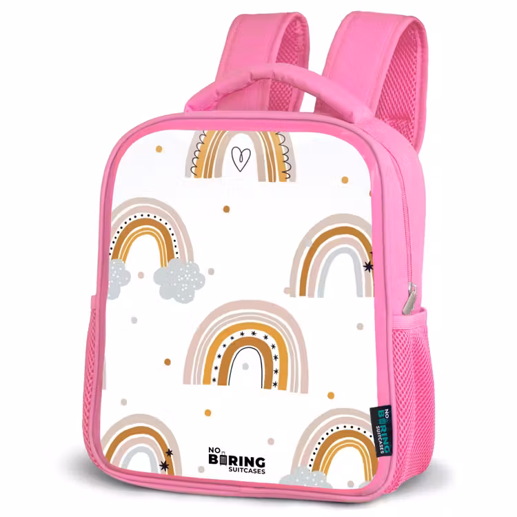 Regenbogen patroon in zachte kleuren Kinderrugzak - Roze middel -schuin